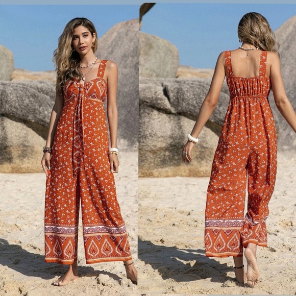 Rusttydustty Floral print knot front Wideleg cami Jumpsuit - Picture 2 of 10